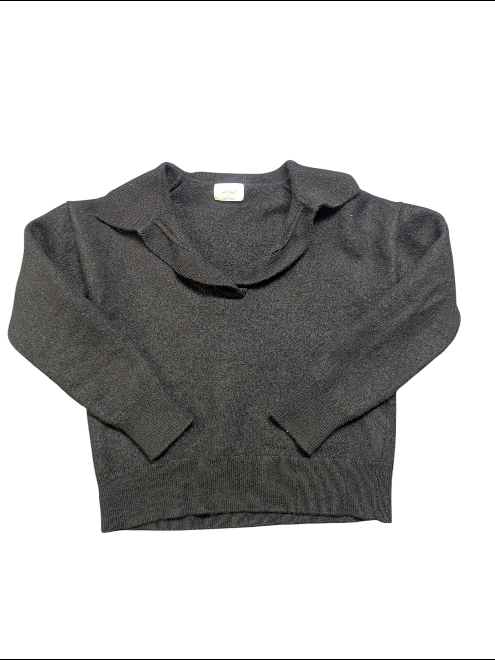Wilfred 100% Wool Black Cropped Collared Sweater XS Minimalist